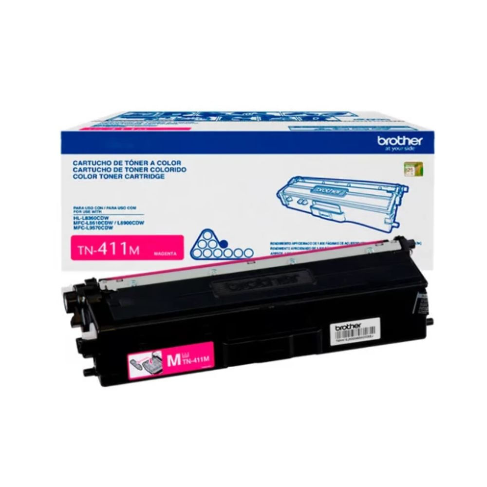 Tóner Brother TN-411M, compatible con HL-L8260CDW, rendimiento 1,800 páginas, magenta